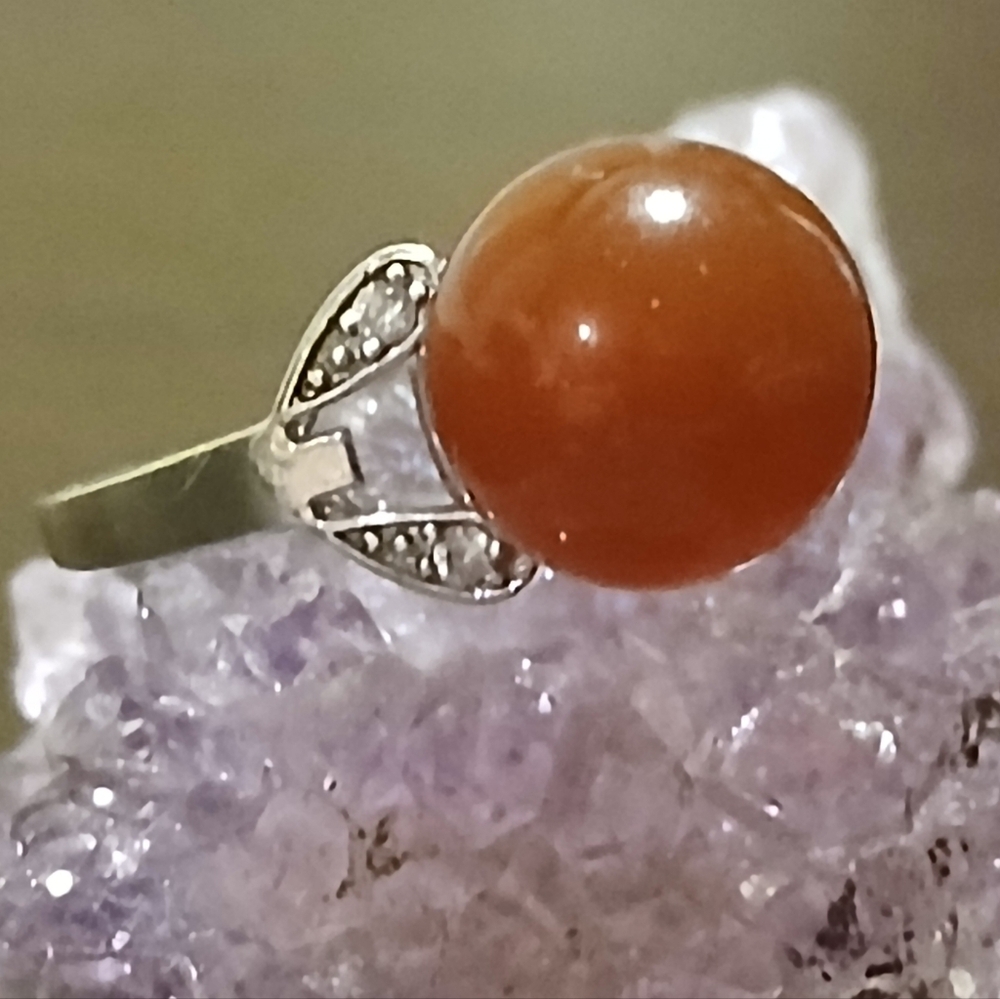 vintage sterling silver carnelian & CZ ring